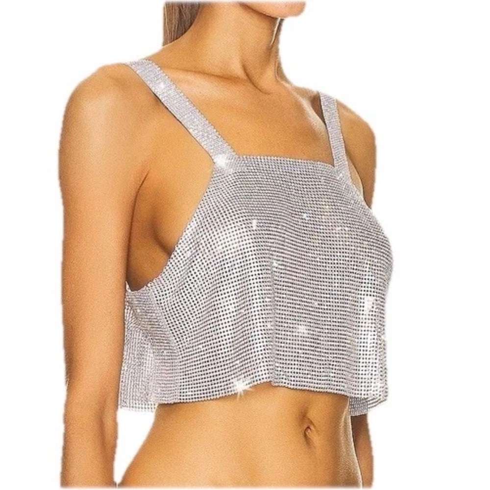 SANTA BRANDS Milano Embellished Chainmail Silver Crop Top OS Festival Wear